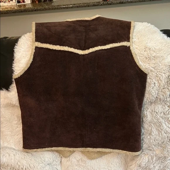 GRANDE BAY DARK BROWN GENUINE LEATHER SHEPA LINED HEAVY WESTERN VESTSZ M